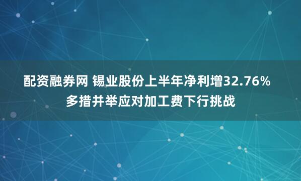 配资融券网 锡业股份上半年净利增32.76%  多措并举应对加工费下行挑战